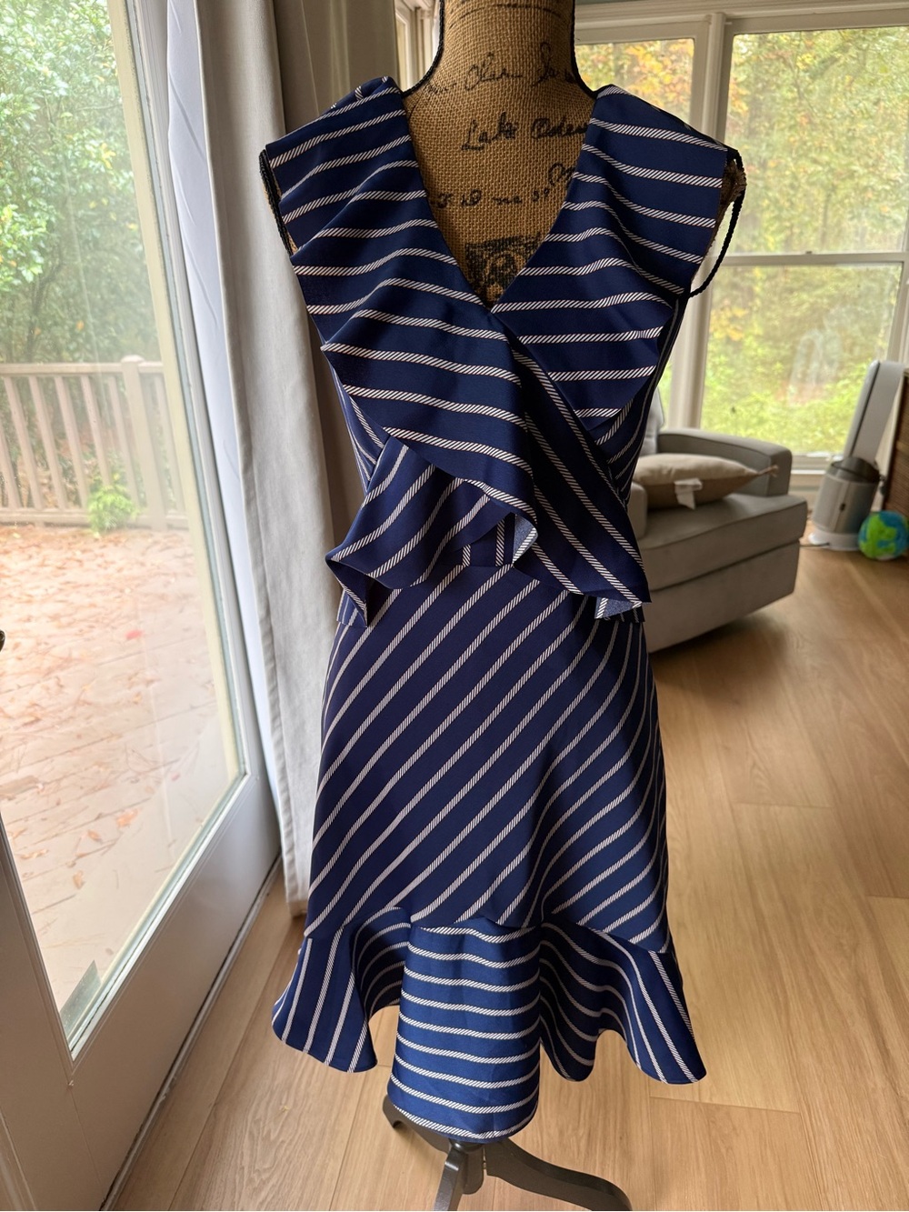 Banana Republic Blue and White Striped High-Low Dress